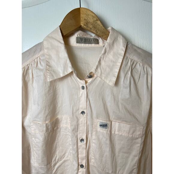 Guess Women's Pale Blush Peach Lightweight Button Front Shirt Size Medium - Picture 4 of 9
